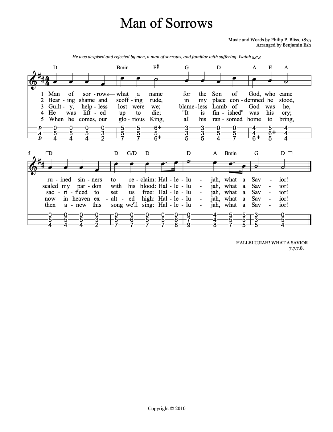 Man of Sorrows arrangement from The Dulcimer Hymnal: Volume 2